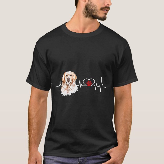 Golden Retriever Ekg Heartbeat Heart Line Dog Love T-Shirt (Front)