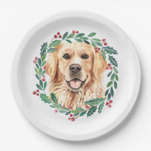 Golden Retriever Elegant Dog Christmas Holiday Paper Plate