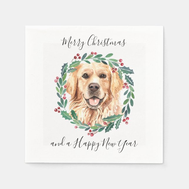 Golden Retriever Elegant Dog Merry Christmas Napkin (Front)