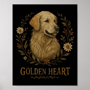 Golden Retriever Embroidered Cool Floral Boho Dog Poster