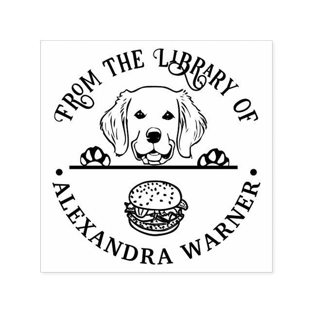 Golden Retriever Eying Burger Library Book Name Self-inking Stamp (Design)