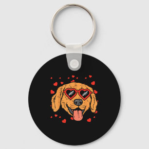 Golden Retriever Face Heart Gles Valentines Day Do Key Ring