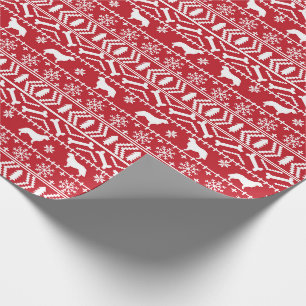 Golden Retriever Fair Isle Christmas Red and White Wrapping Paper