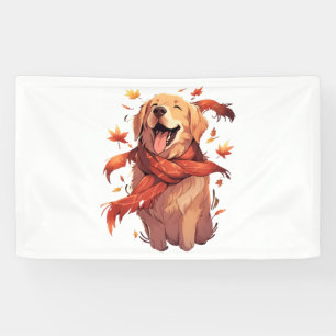 Golden Retriever Fall Dog Autumn Leaves Banner
