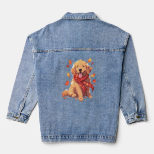 Golden Retriever Fall Dog Autumn Leaves  Denim Jacket