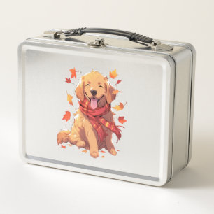 Golden Retriever Fall Dog Autumn Leaves Metal Lunch Box