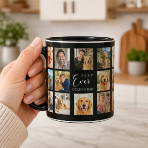 Golden Retriever father dad photo collage black Mug