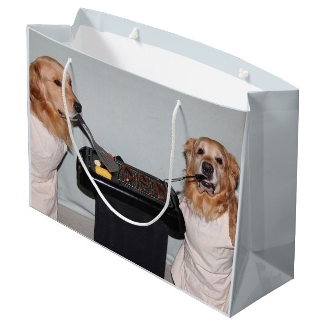 Golden Retriever Father's Day Dad Barbecue Large Gift Bag (Back Angled)