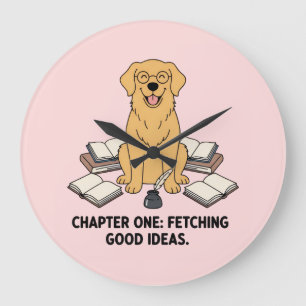 Golden Retriever Fetching Ideas Book Lover Pink Large Clock