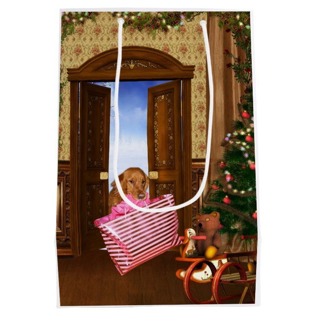 Golden retriever finishes Christmas shopping Medium Gift Bag (Back)