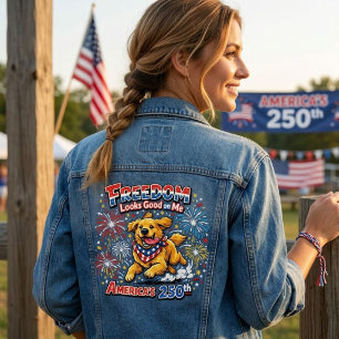 Golden Retriever Fireworks 250th Anniversary  Denim Jacket