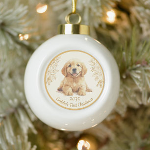 Golden Retriever First Christmas  Ceramic Ball Christmas Ornament