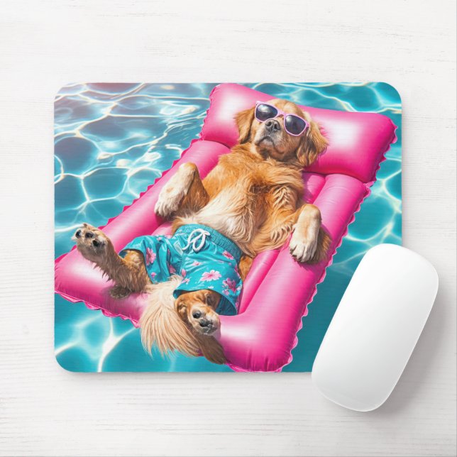 Golden Retriever Floating On Pool Mattress Mouse Mat (With Mouse)