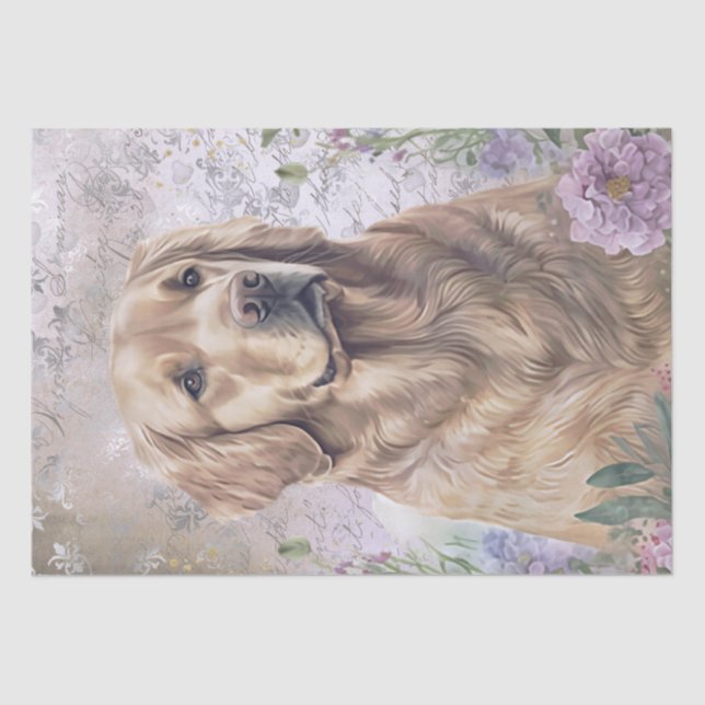 Golden Retriever Floral Dog Tissue Paper (Front)