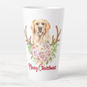 Golden Retriever Floral Merry Christmas  Latte Mug