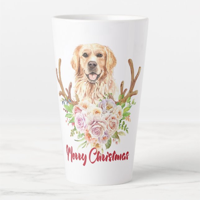 Golden Retriever Floral Merry Christmas  Latte Mug (Front)