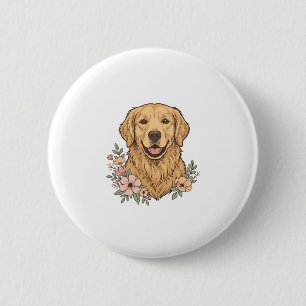Golden Retriever Floral Vintage Engraving Design_1 6 Cm Round Badge