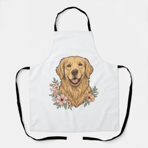 Golden Retriever Floral Vintage Engraving Design_1 Apron