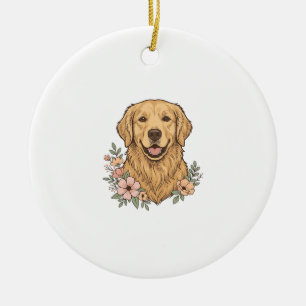Golden Retriever Floral Vintage Engraving Design_1 Ceramic Tree Decoration
