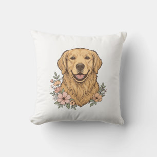 Golden Retriever Floral Vintage Engraving Design_1 Cushion