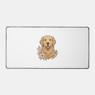 Golden Retriever Floral Vintage Engraving Design_1 Desk Mat