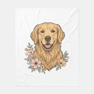 Golden Retriever Floral Vintage Engraving Design_1 Fleece Blanket