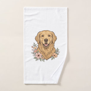Golden Retriever Floral Vintage Engraving Design_1 Hand Towel