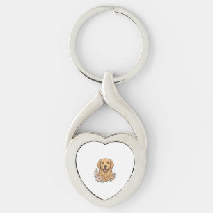 Golden Retriever Floral Vintage Engraving Design_1 Key Ring