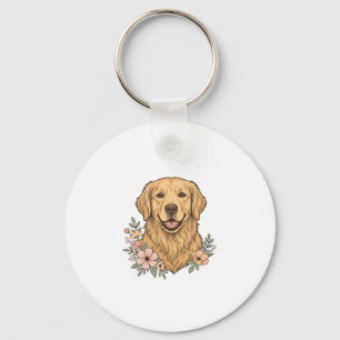 Golden Retriever Floral Vintage Engraving Design_1 Key Ring