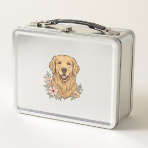 Golden Retriever Floral Vintage Engraving Design_1 Metal Lunch Box