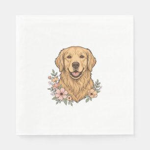 Golden Retriever Floral Vintage Engraving Design_1 Napkin