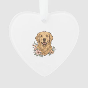 Golden Retriever Floral Vintage Engraving Design_1 Ornament