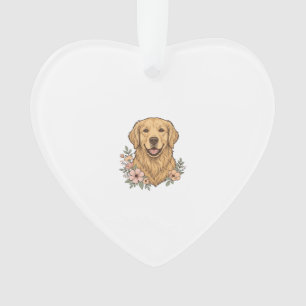 Golden Retriever Floral Vintage Engraving Design_1 Ornament