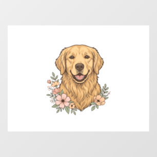 Golden Retriever Floral Vintage Engraving Design_1 Window Cling