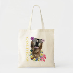 Golden Retriever Flowered Sunglasses Tote Bag