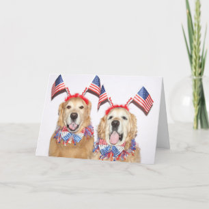 Golden Retriever Fourth of July Flying Flags Card