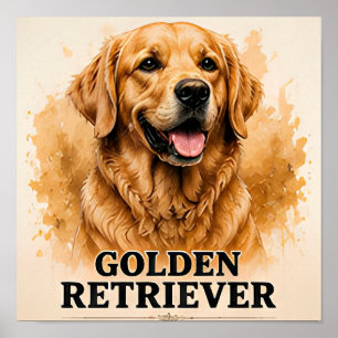 Golden Retriever Friendly Dog Portrait Artwork Poster