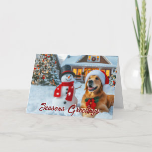 Golden Retriever Frosty Christmas Card