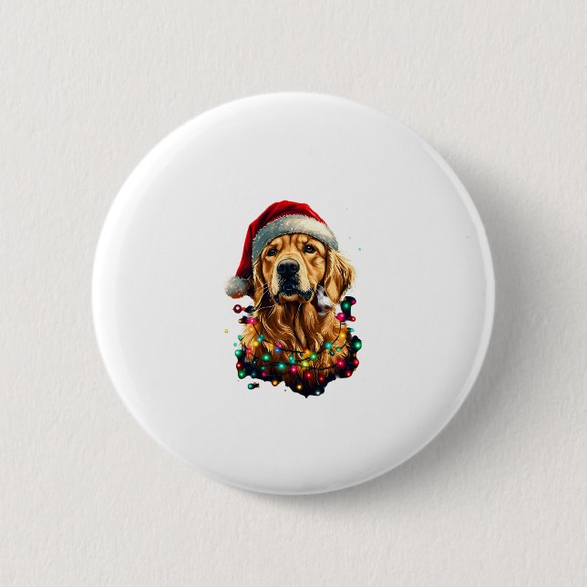 Golden Retriever Funny dog Christmas Santa Hat lig 6 Cm Round Badge (Front)