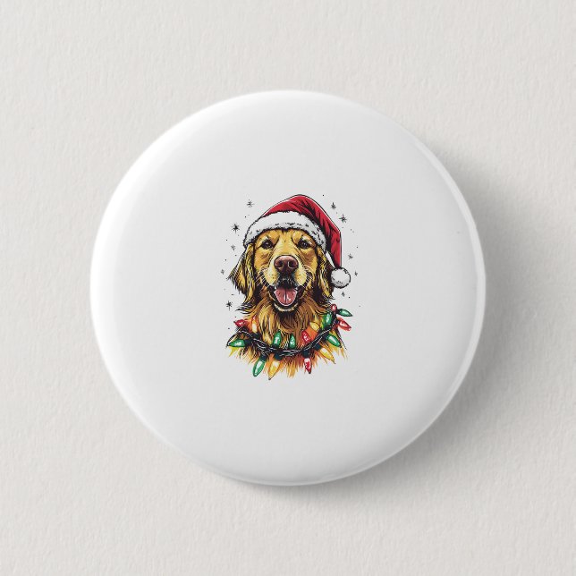 Golden Retriever Funny dog Christmas Santa Hat lig 6 Cm Round Badge (Front)
