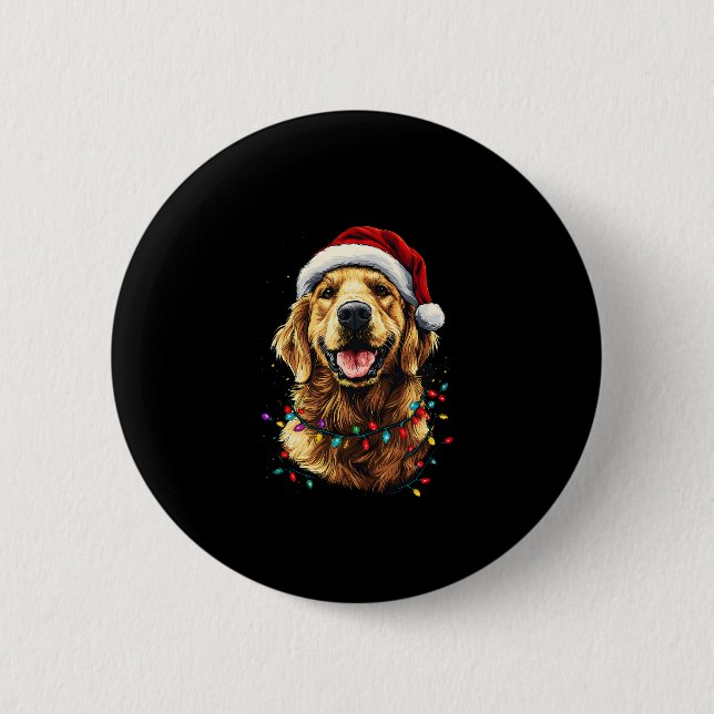 Golden Retriever Funny dog Christmas Santa Hat lig 6 Cm Round Badge (Front)