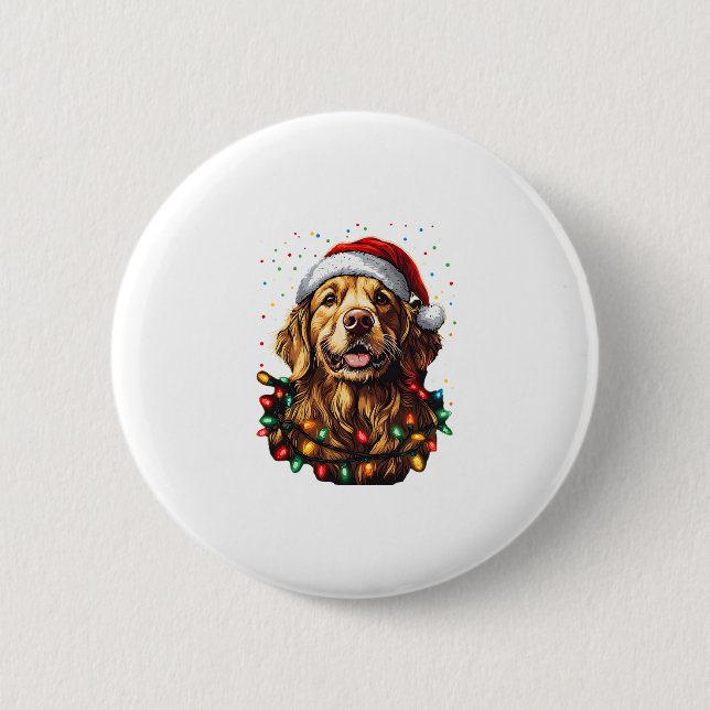 Golden Retriever Funny dog Christmas Santa Hat lig 6 Cm Round Badge (Front)