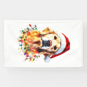 Golden Retriever Funny dog Christmas Santa Hat lig Banner