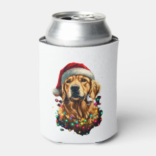 Golden Retriever Funny dog Christmas Santa Hat lig Can Cooler