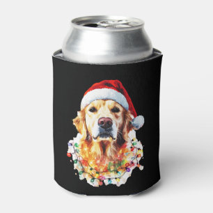 Golden Retriever Funny dog Christmas Santa Hat lig Can Cooler