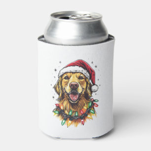 Golden Retriever Funny dog Christmas Santa Hat lig Can Cooler