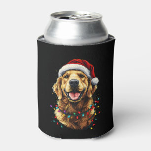 Golden Retriever Funny dog Christmas Santa Hat lig Can Cooler