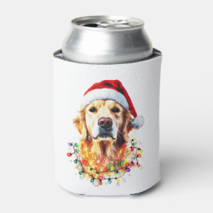 Golden Retriever Funny dog Christmas Santa Hat lig Can Cooler
