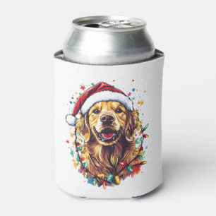 Golden Retriever Funny dog Christmas Santa Hat lig Can Cooler