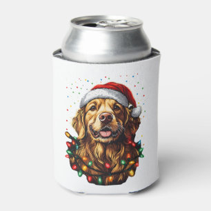 Golden Retriever Funny dog Christmas Santa Hat lig Can Cooler